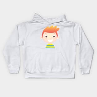 orange boy with a smile on his face looks at us Kids Hoodie